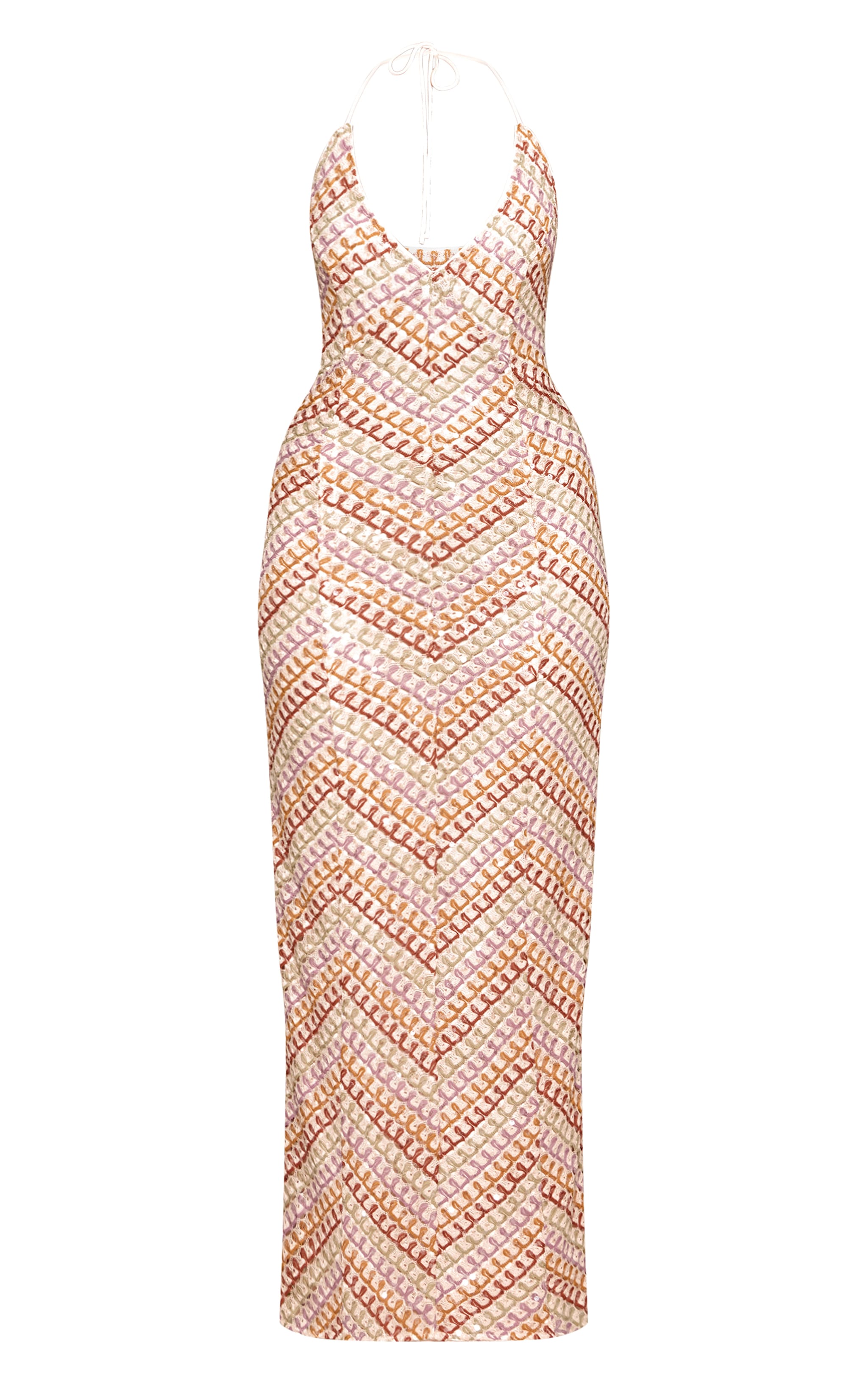 Multi Abstract Sequin V Neck Maxi Dress image 5