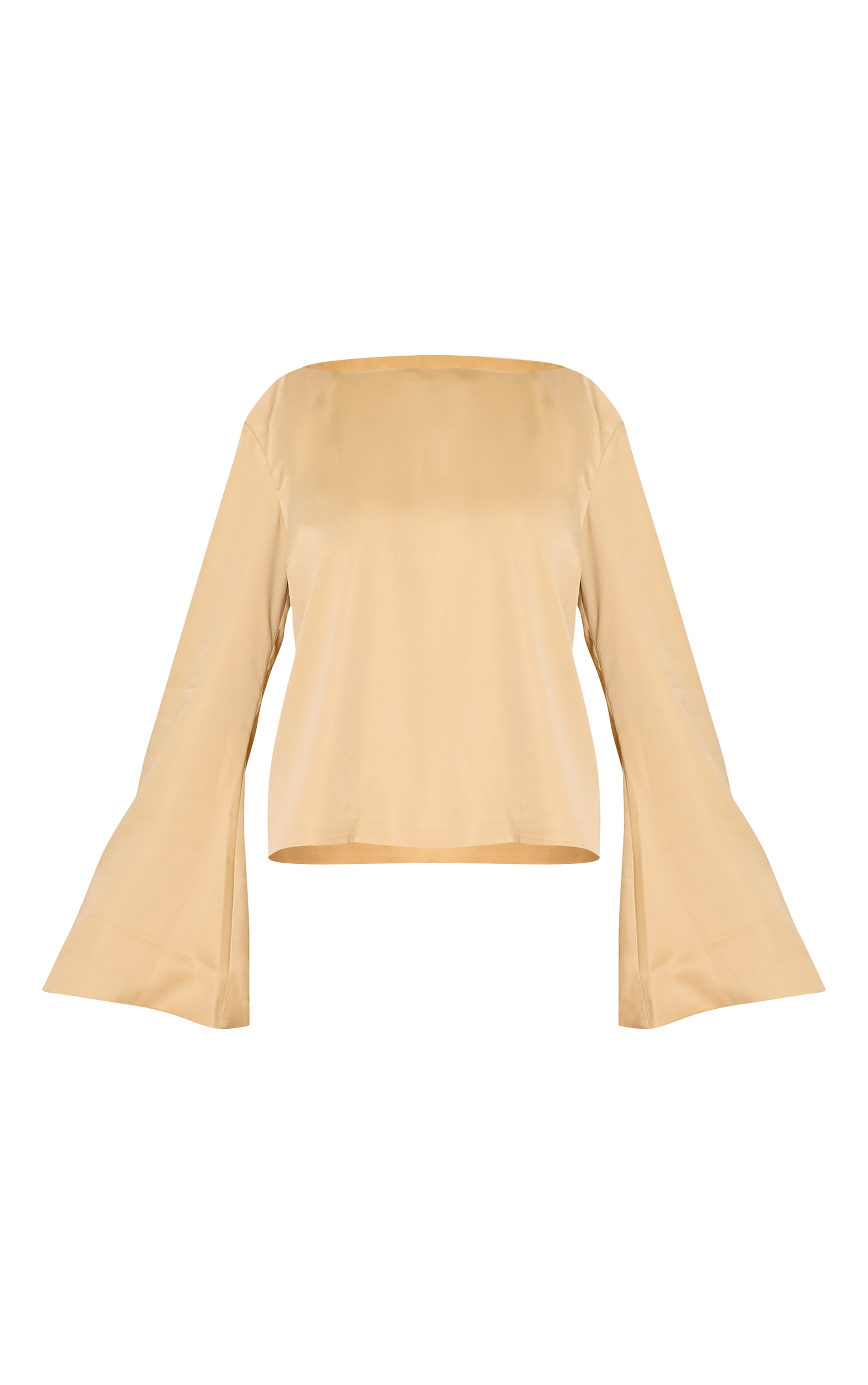 Butter Yellow Satin Boat Neck Flare Sleeve Top image 5