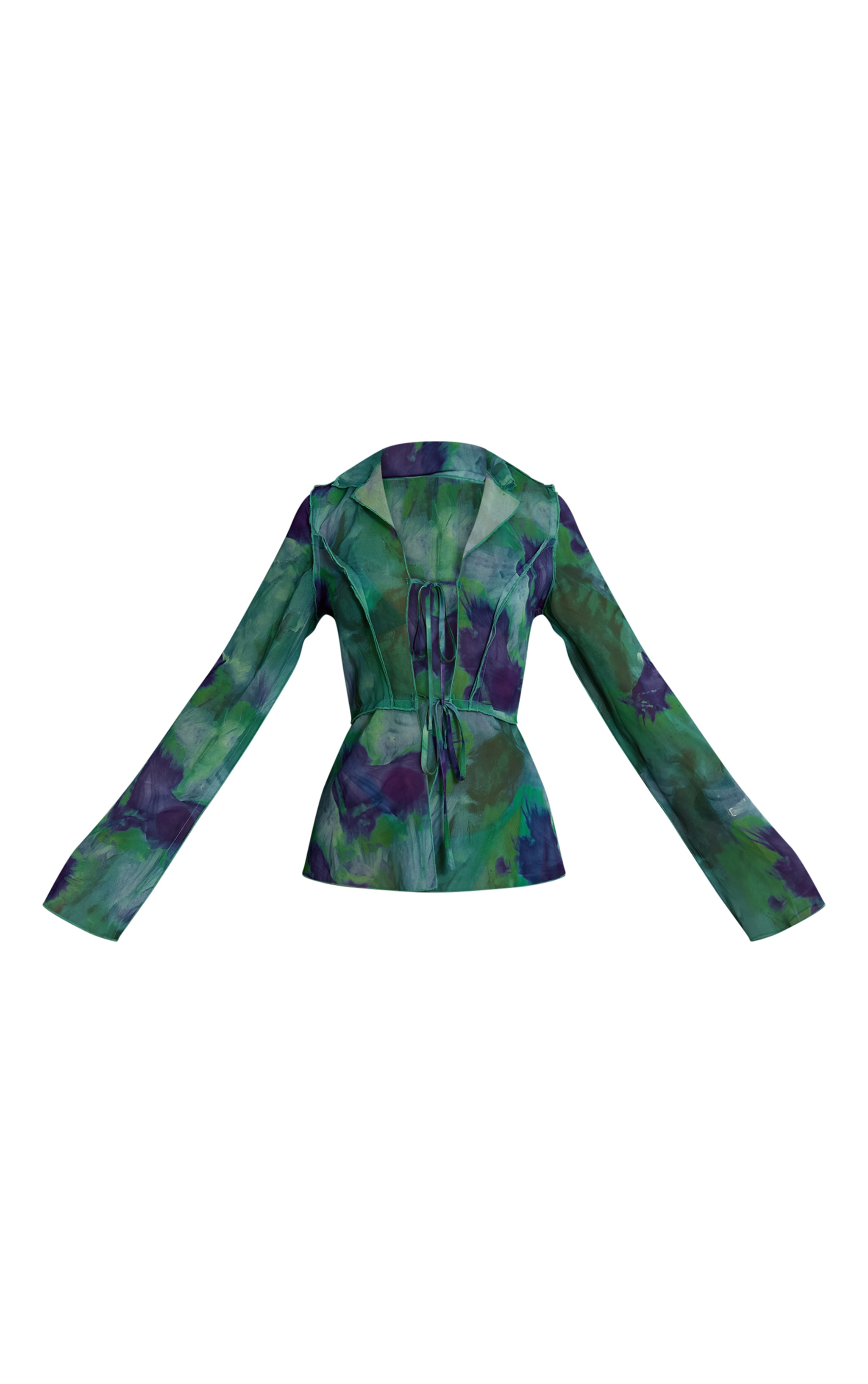Emerald Green Ombre Print Long Sleeve Tie Front Beach Shirt image 5
