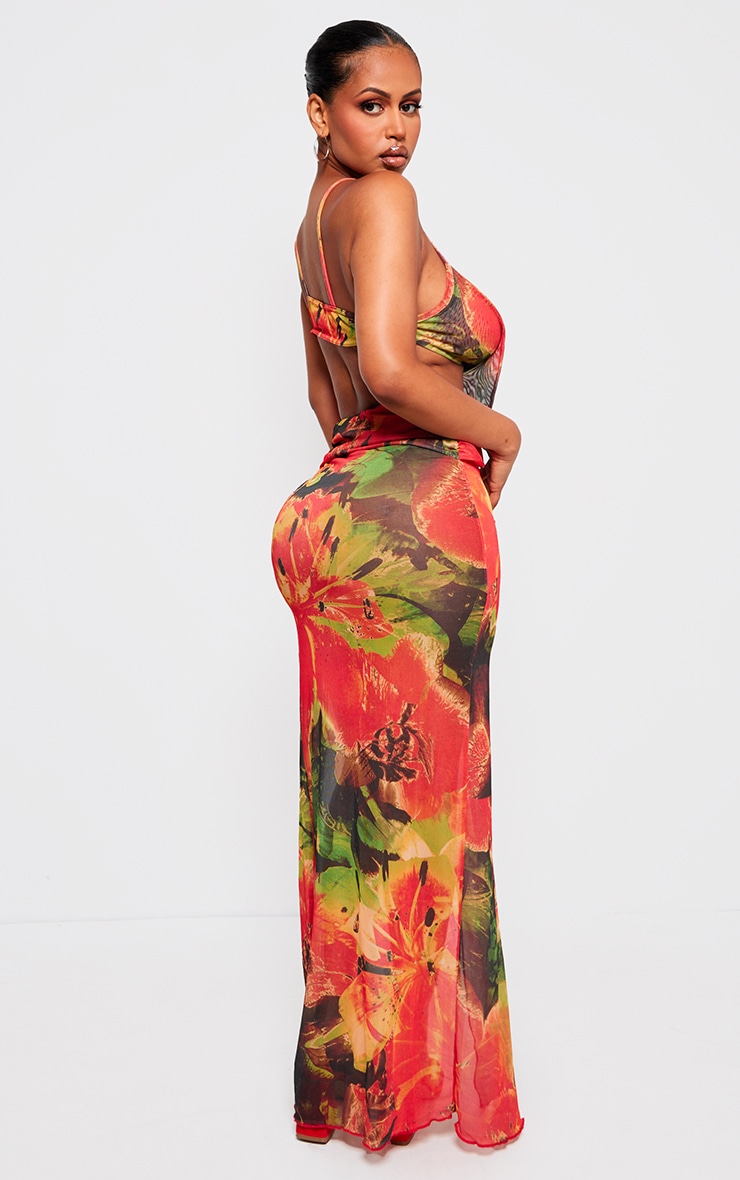 Shape Multi Printed Mesh Knot Cut Out Maxi Dress image 2