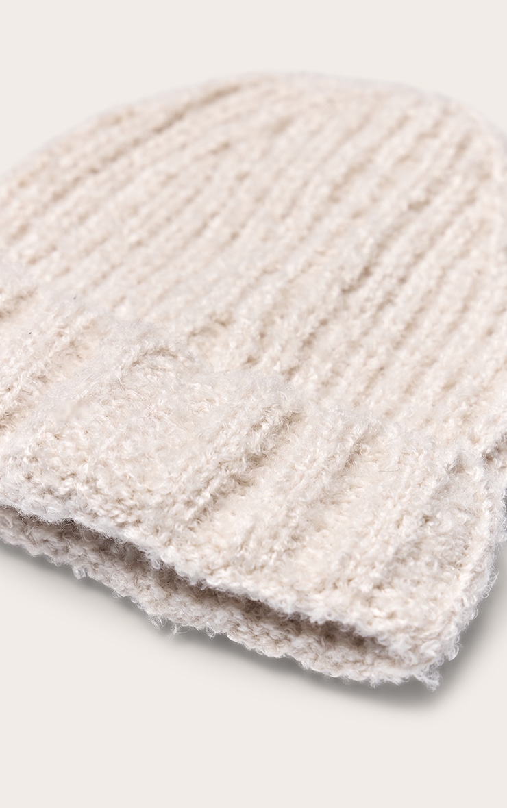 Cream Two Tone Bobble Knit Beanie image 3