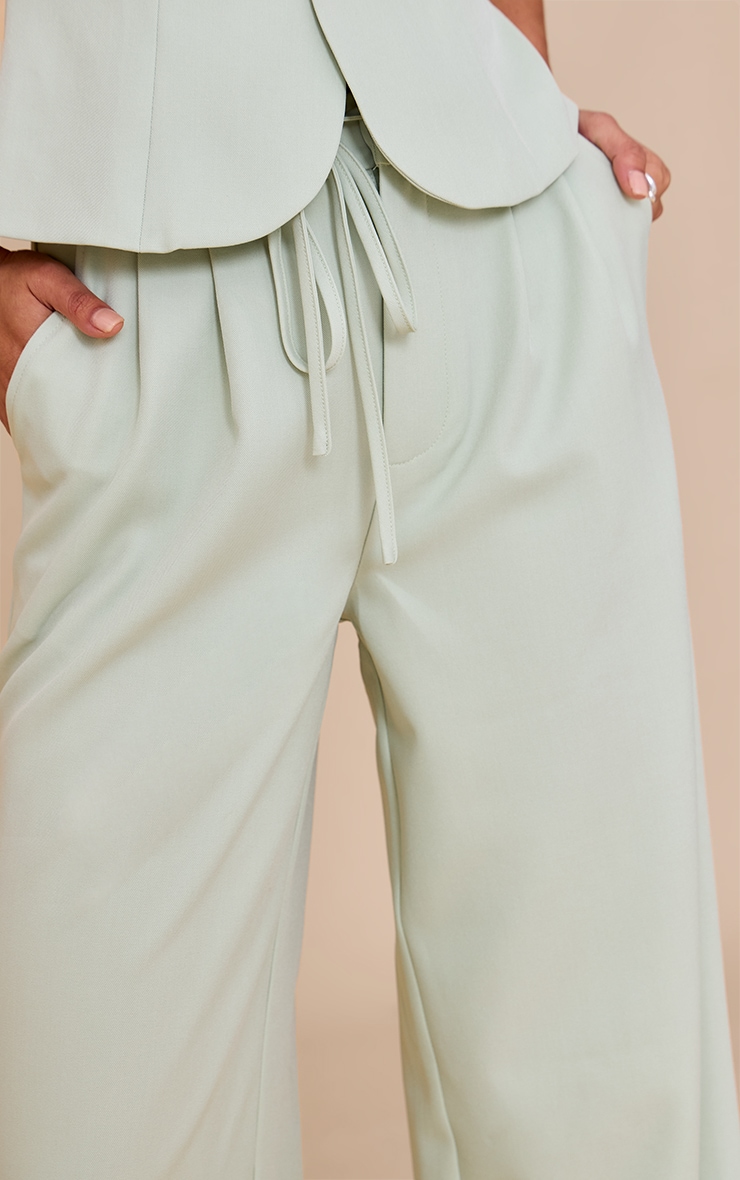 Pale Lime Tailored Tie Detail Woven Wide Leg Pants image 4