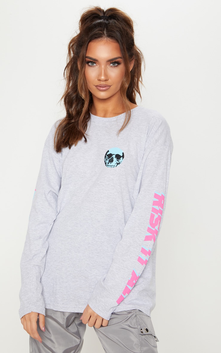 Grey Marl Risk It All Long Sleeve Top image 2