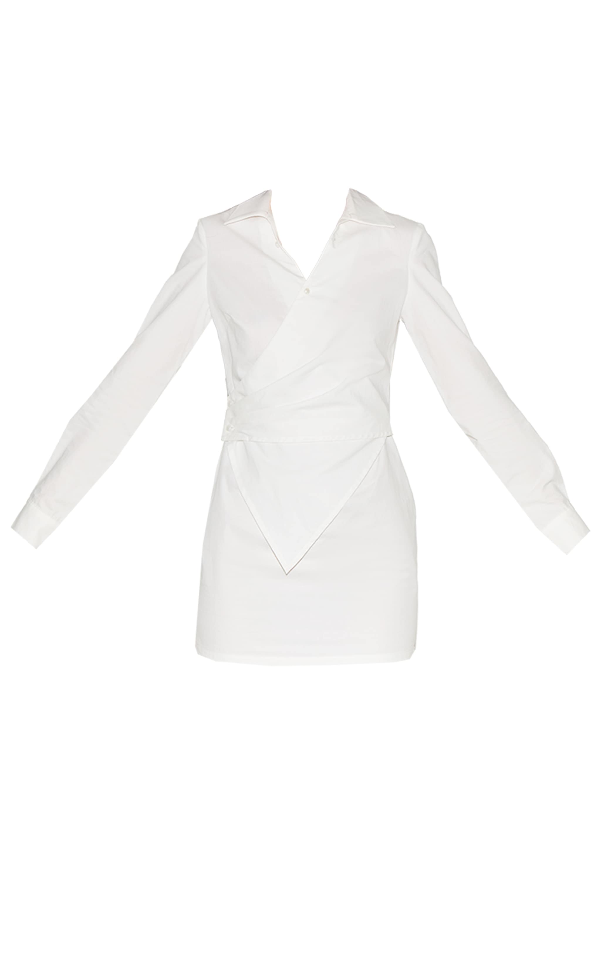 White Woven Asymmetric Pearl Detail Shirt Dress image 5