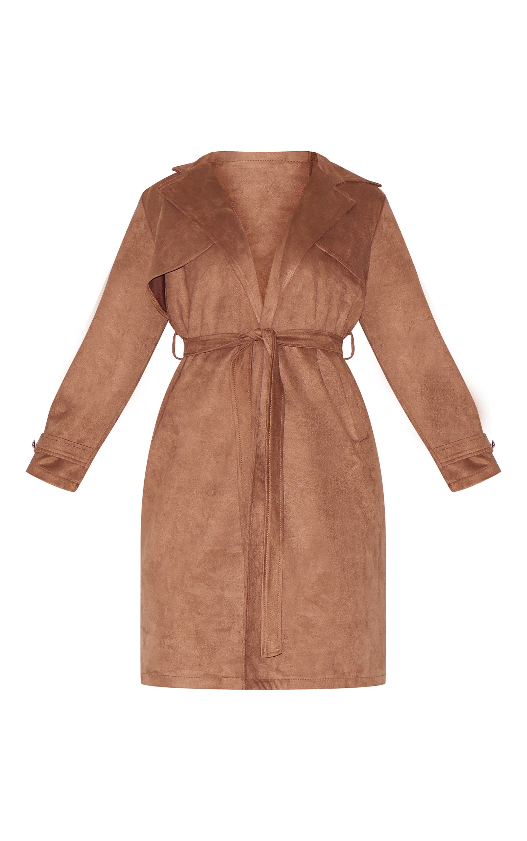 Plus Chocolate Faux Suede Trench Detailed Coat image 5