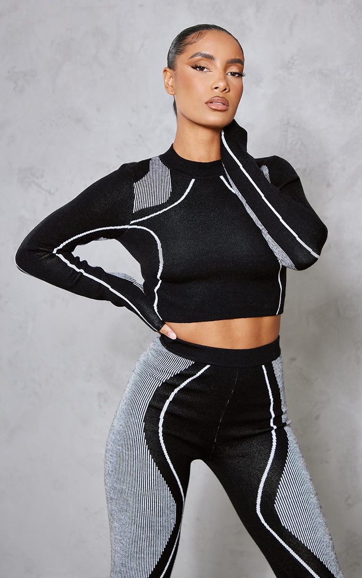 Black Racer Print Knitted Crop Top