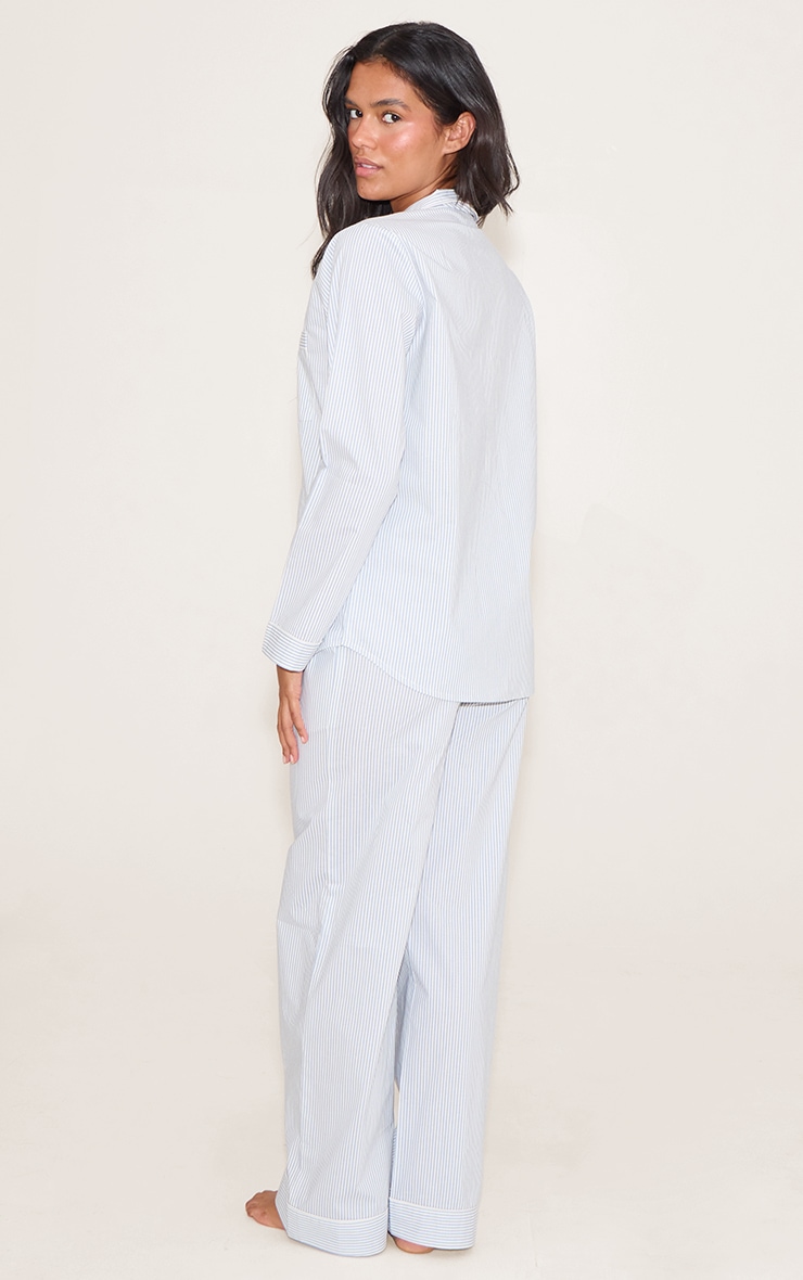 Ensemble de pyjama en popeline de coton bleu à fines rayures image 2