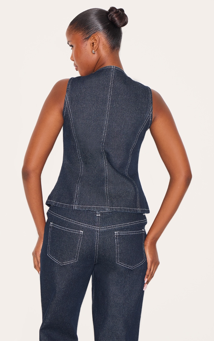 Gilet long en jean indigo délavé à col rond image 2