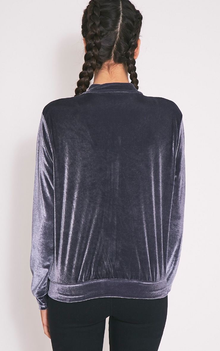 Samirah Grey Velvet Bomber Jacket Coats & Jackets PrettylittleThing