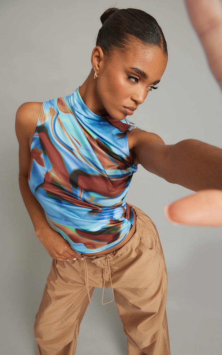 Blue Printed Ruched Long Top image 1