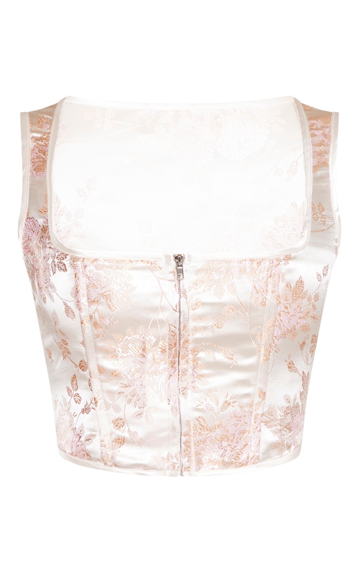 Pink Satin Print Zip Front Corset