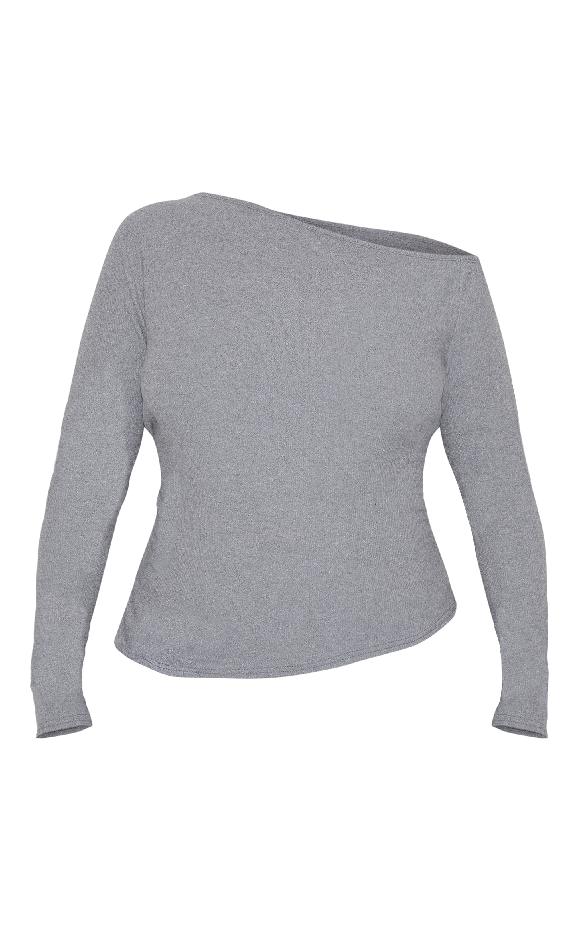 Plus Grey Bardot Soft Touch Rib Long Sleeve Top image 1