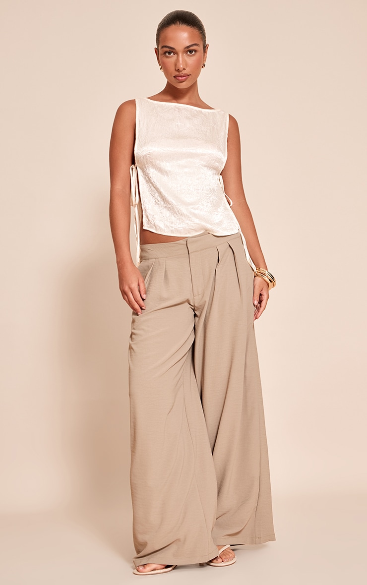 Cream Textured Tie Side Long Top image 3