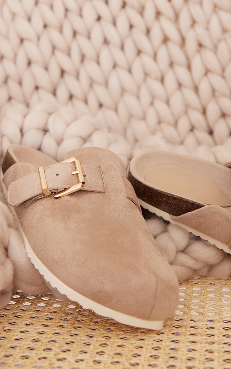 Natural Buckle Detail Faux Suede Mules image 2