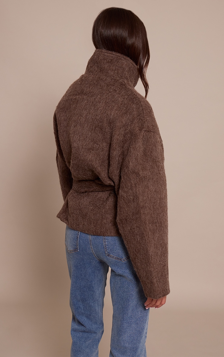 Chocolate Faux Brushed Wool Tie Waist Coat image 2