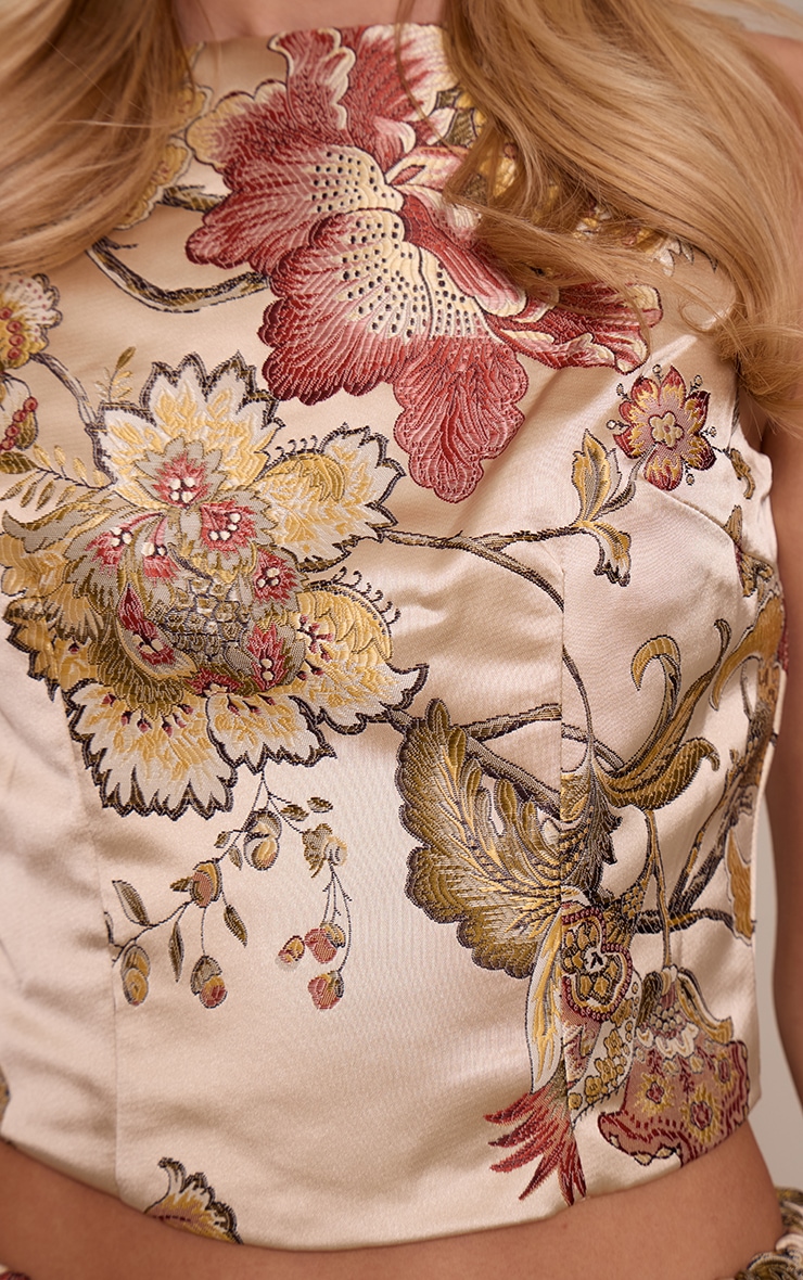 Multi Floral Jacquard Embroidered Open Back Long Top image 4