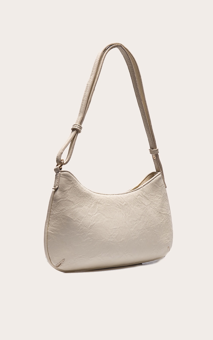 Cream Textured PU Baguette Shoulder Bag image 2