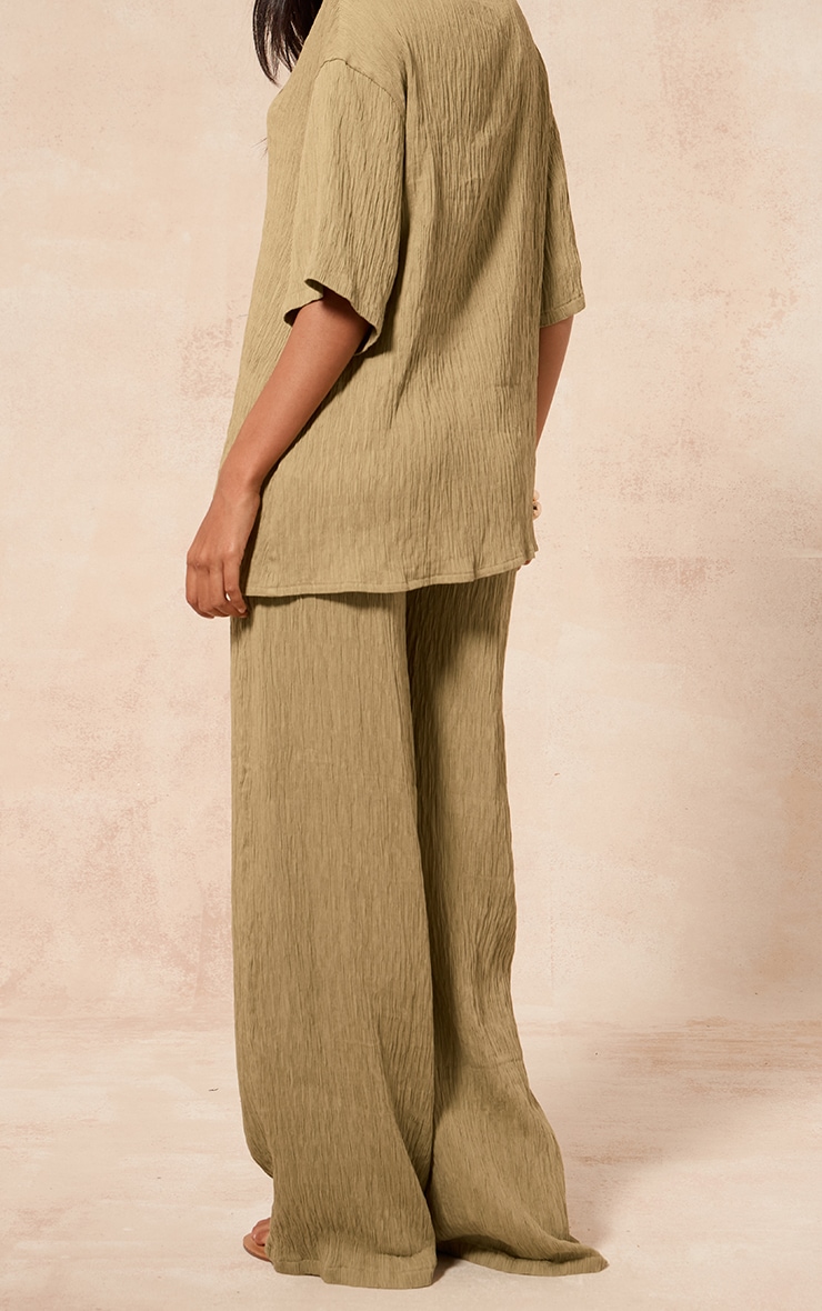 Chartreuse Textured Woven Drawstring Wide Leg Pant image 3
