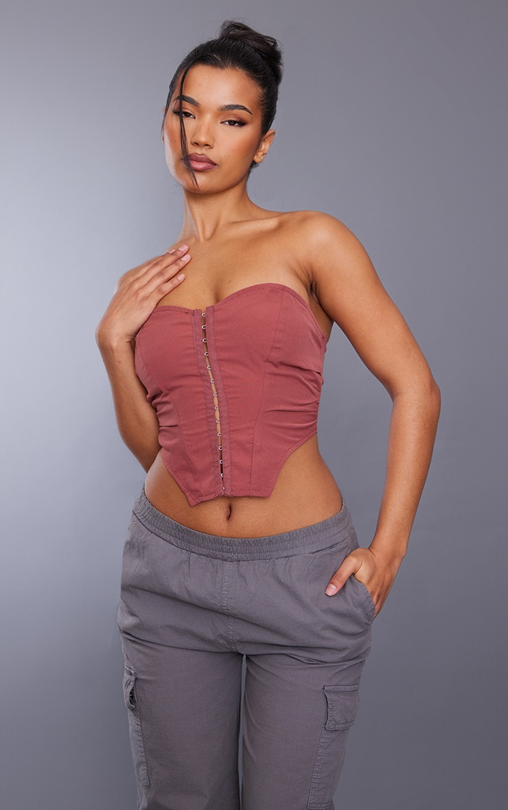Dusty Red Ruched Side Hook & Eye Corset Top