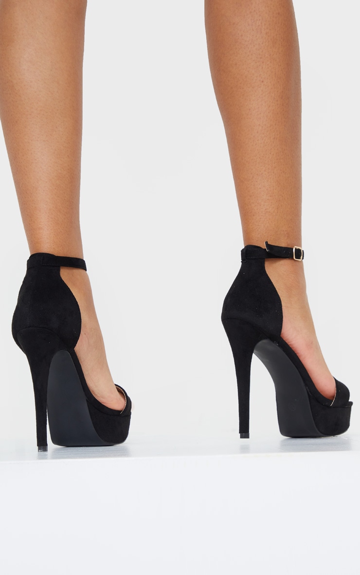 Black Faux Suede Platform Heeled Sandals PrettyLittleThing