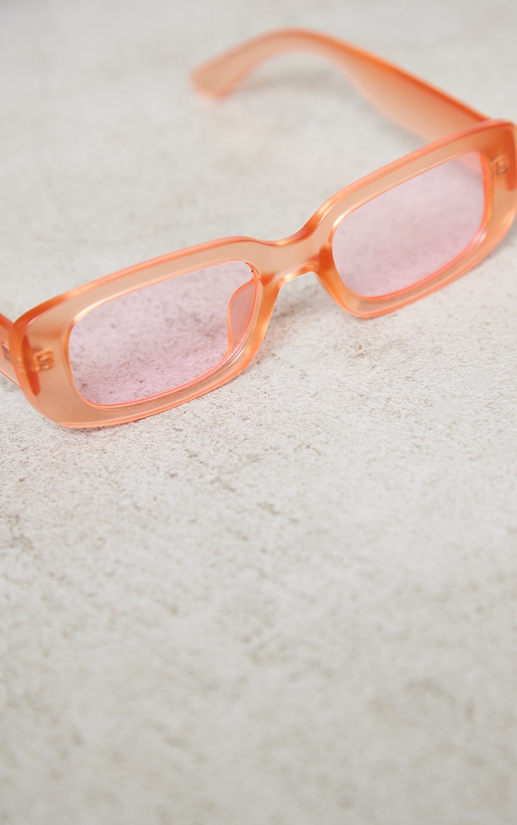 Peach Matte Curved Rectangular Sunglasses image 3