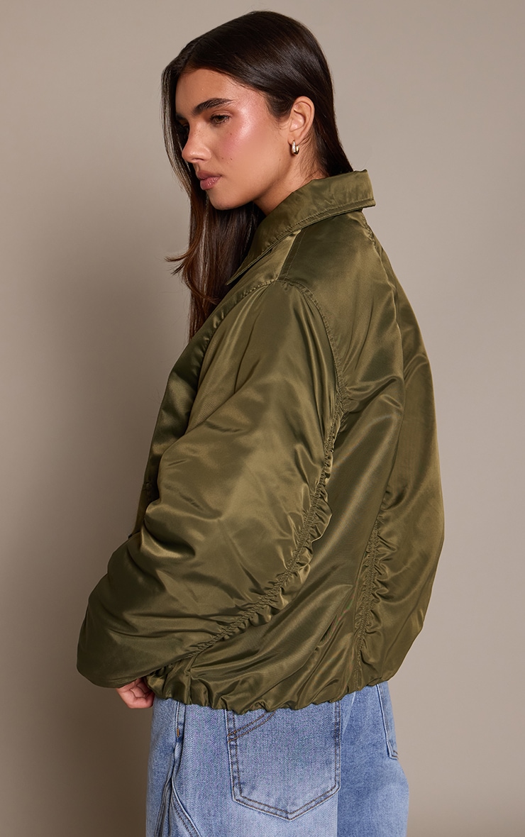 Olive Oversized Cocoon Sleeve Bomber Jacket image 2