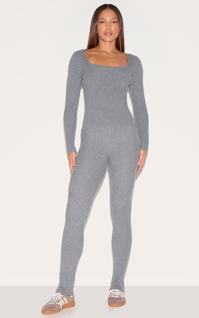 Tall Legging en maille tricot côtelée gris anthracite