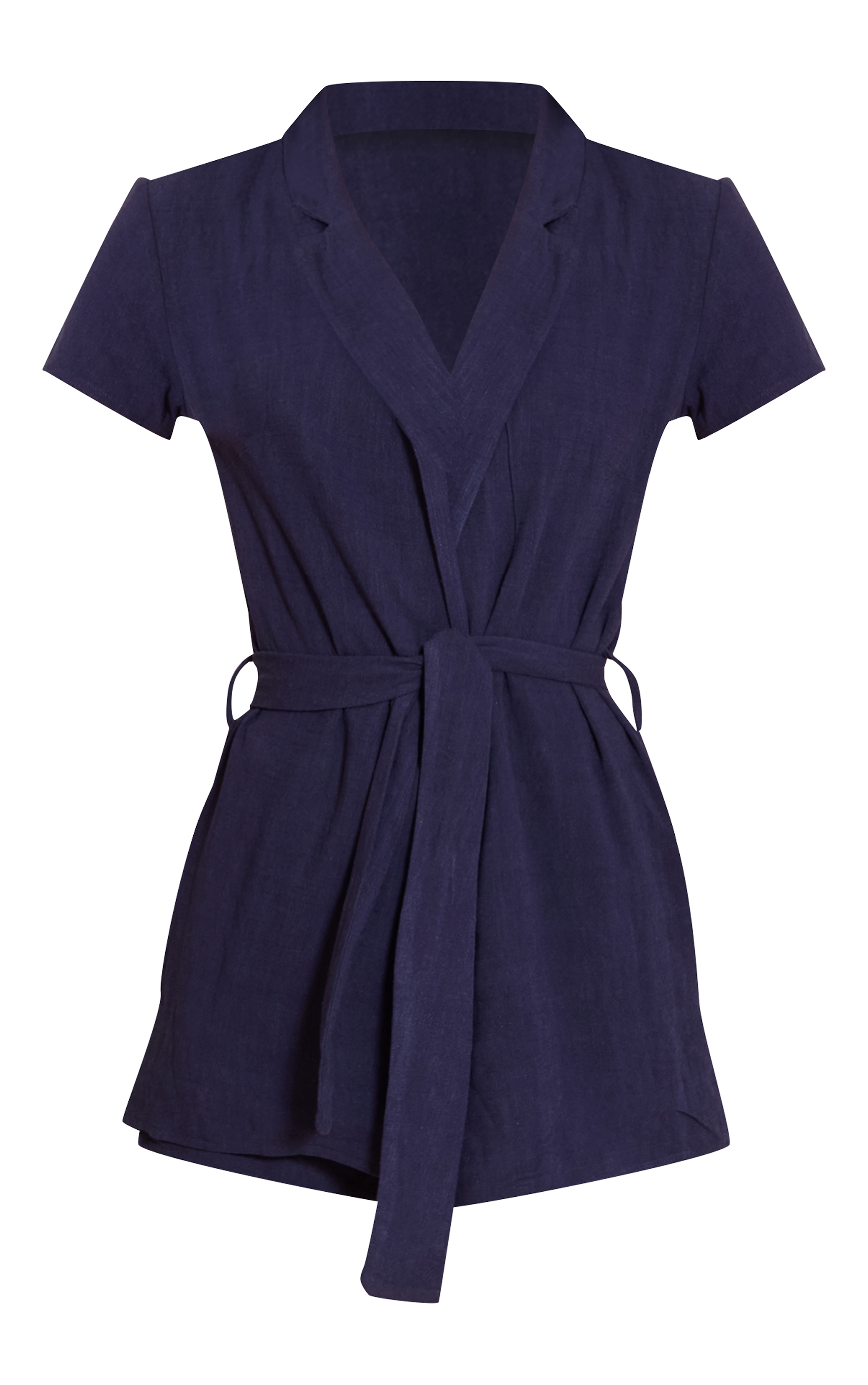 Navy Linen Look Wrap Skort Romper image 5