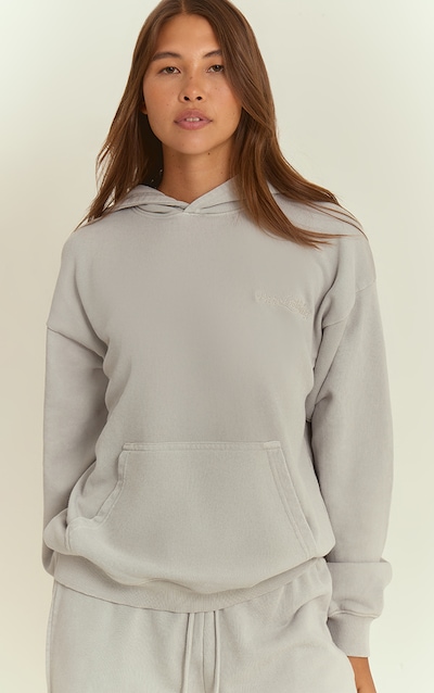 PLT Hoodie pullover tissé gris clair acidulé à broderie