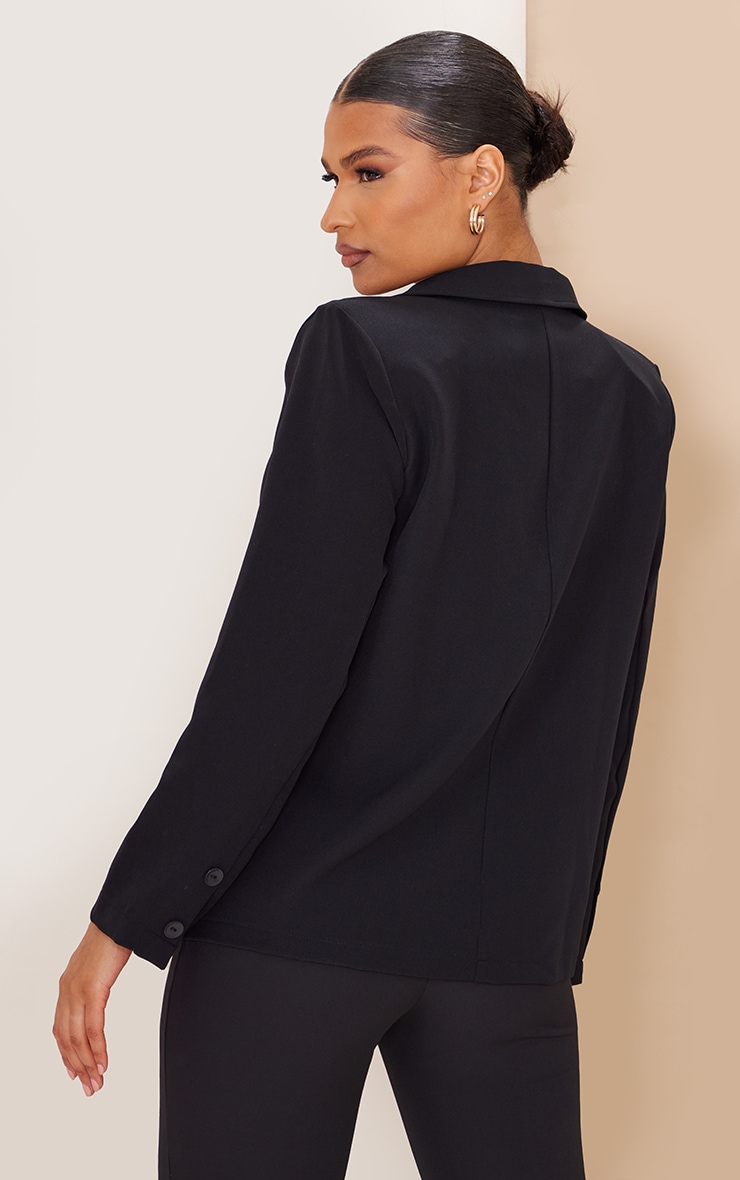 Black Woven Oversized Button Front Blazer image 2