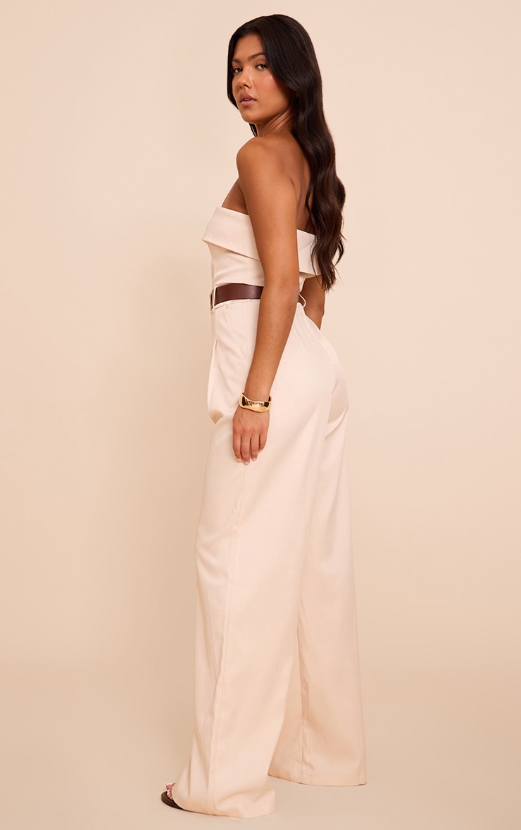 Cream Woven Bandeau Belted Wide Leg Jumpsuit image 2