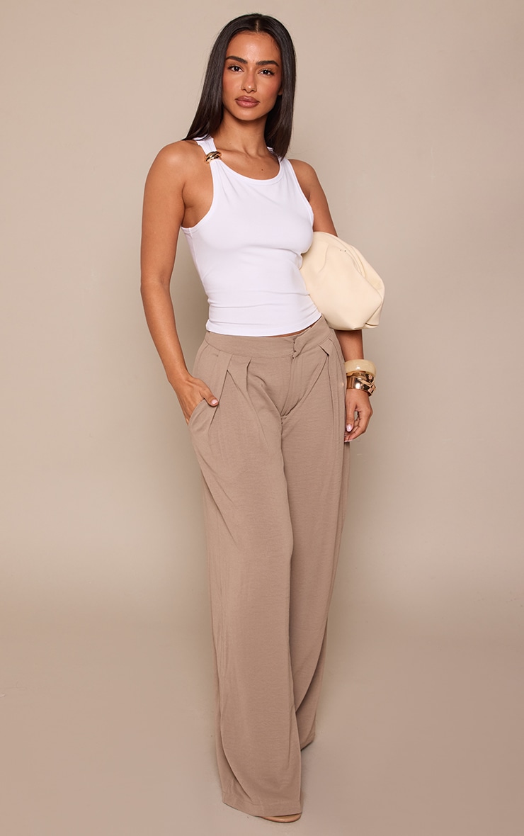 Petite Mushroom Floaty Woven Double Pleat Wide Leg Pants image 2