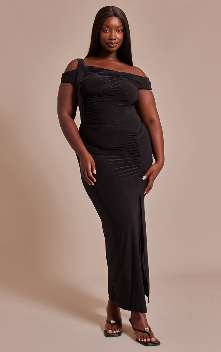 Plus Black Slinky Twist Detail Maxi Dress image 1