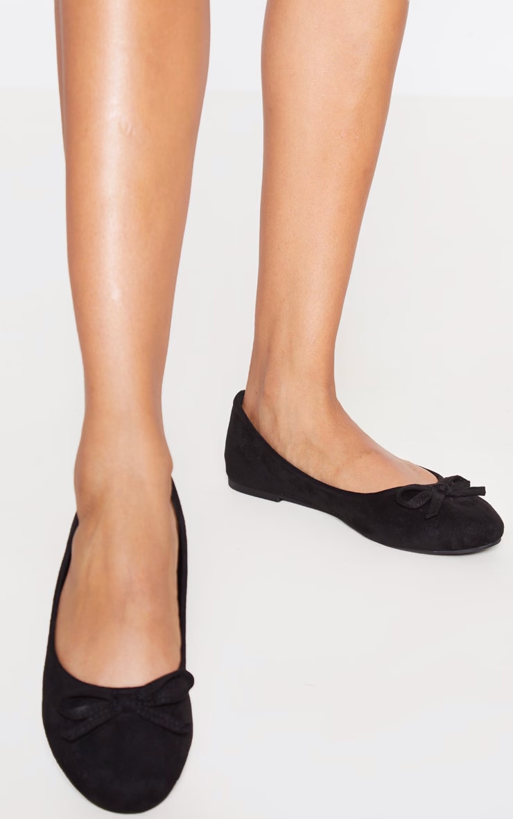 Black Wide Fit Round Toe Ballet Shoes image 2