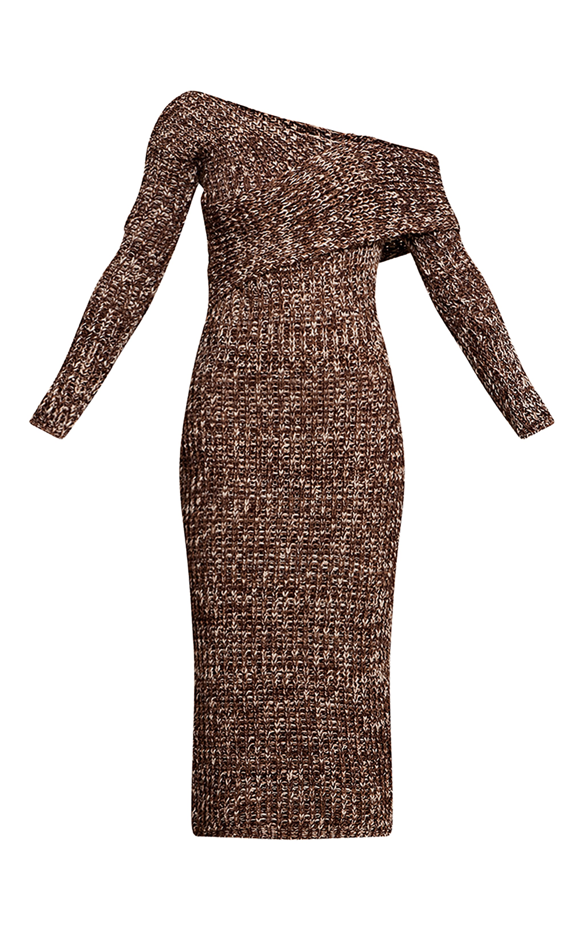 Brown Chunky Knit Asymmetric Midi Dress  image 5