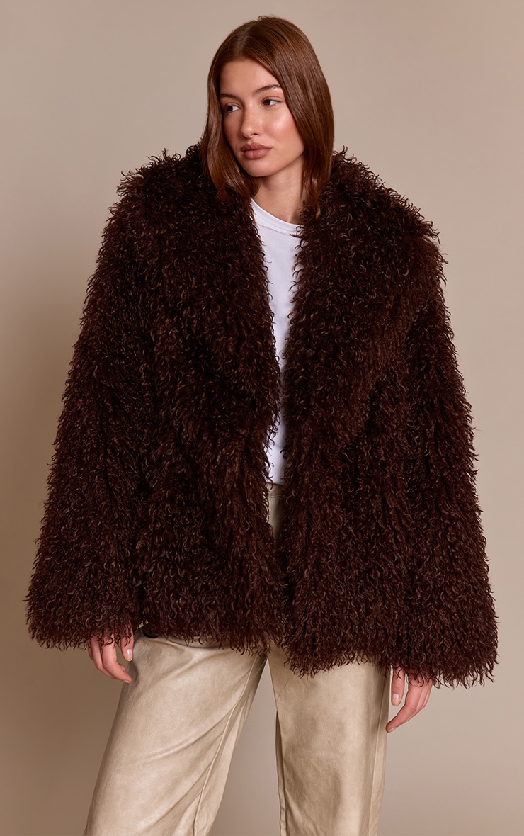 Chocolate Mongolian Fur Midi Coat