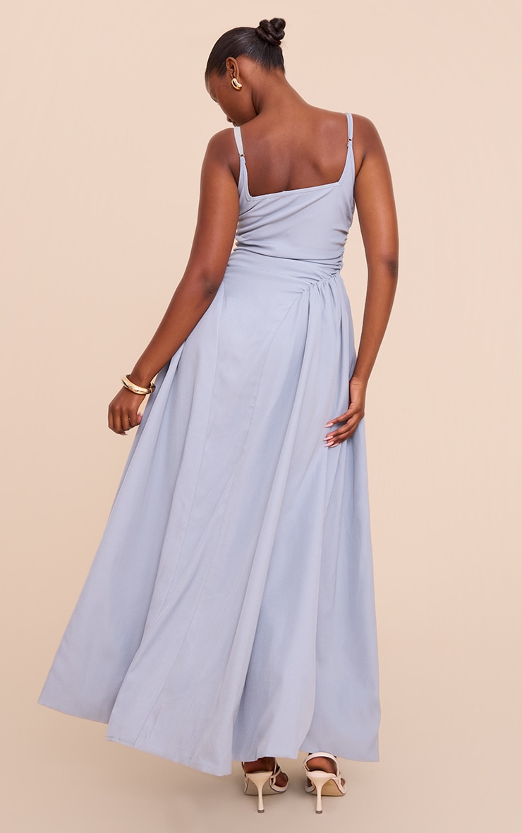 Light Blue Woven Ruched Strappy Maxi Dress image 2