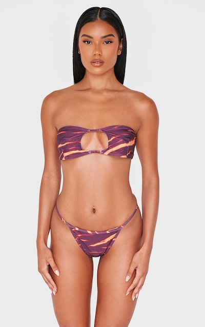 Haut de maillot de bain bandeau bordeaux imprimé abstrait à découpe
