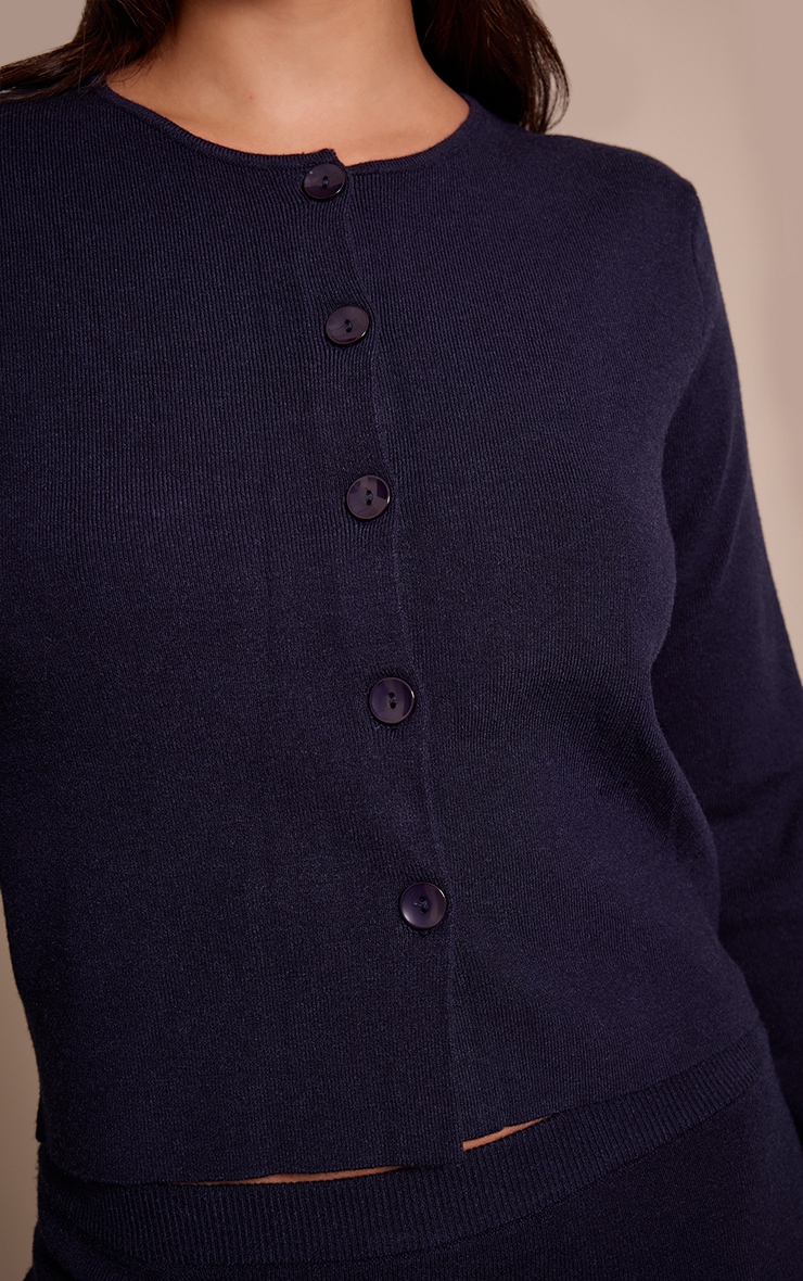 Navy Compact Knit Collarless Cardigan image 4