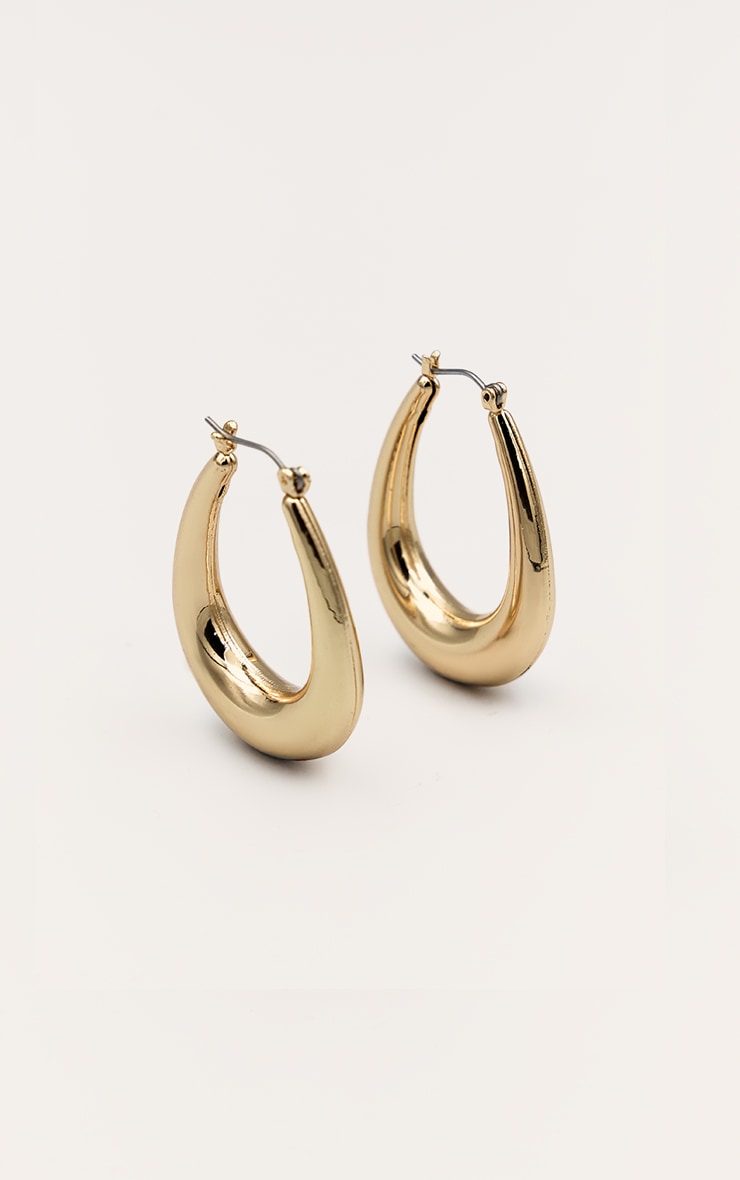 Gold Rounded Oval Hoop Earrings image 1