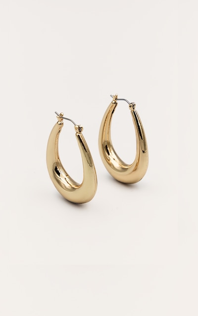 Gold Rounded Oval Hoop Earrings