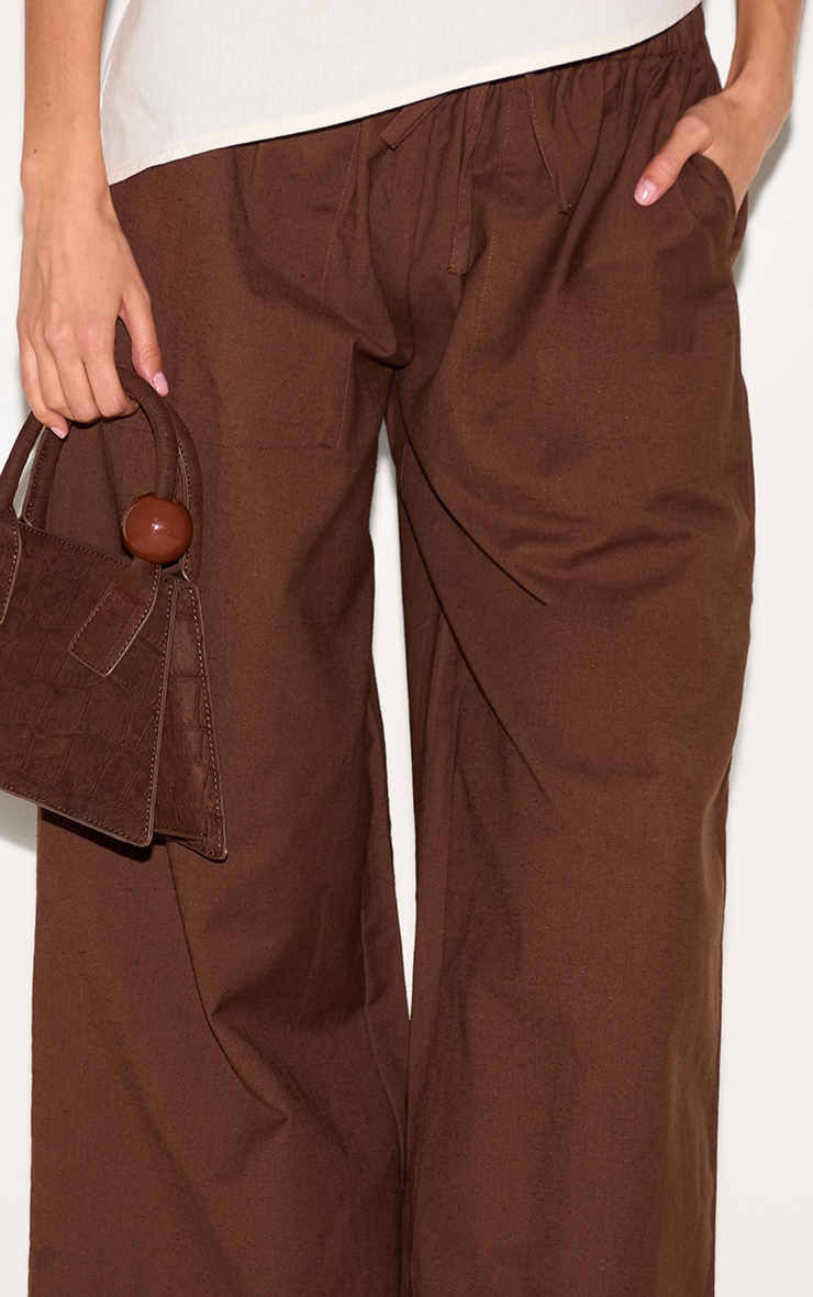 Pantalon à taille cordon coulissant en coton chocolat foncé image 4