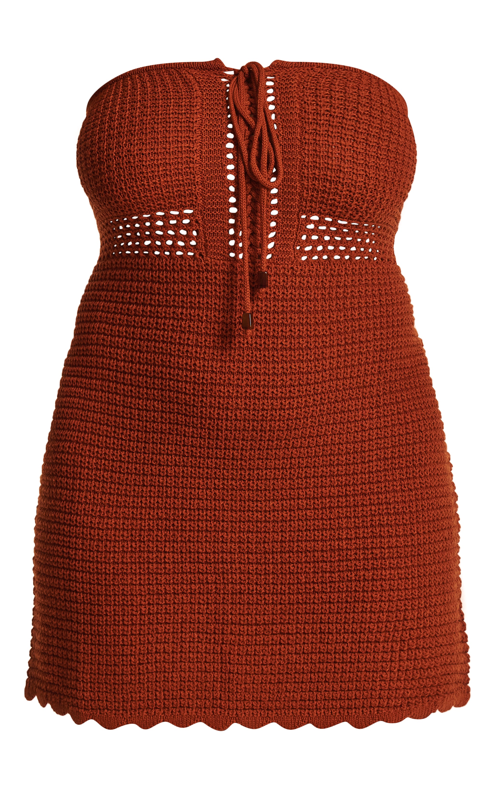 Plus Burnt Orange Burnt Orange Crochet Knit Bandeau Front Tie Mini Dress image 5