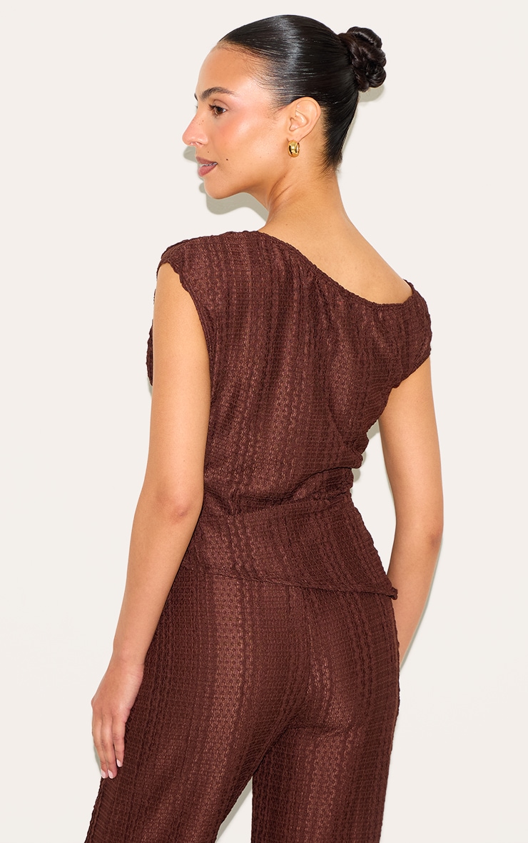 Petite Chocolate Asymmetric Textured Off Shoulder Top image 2