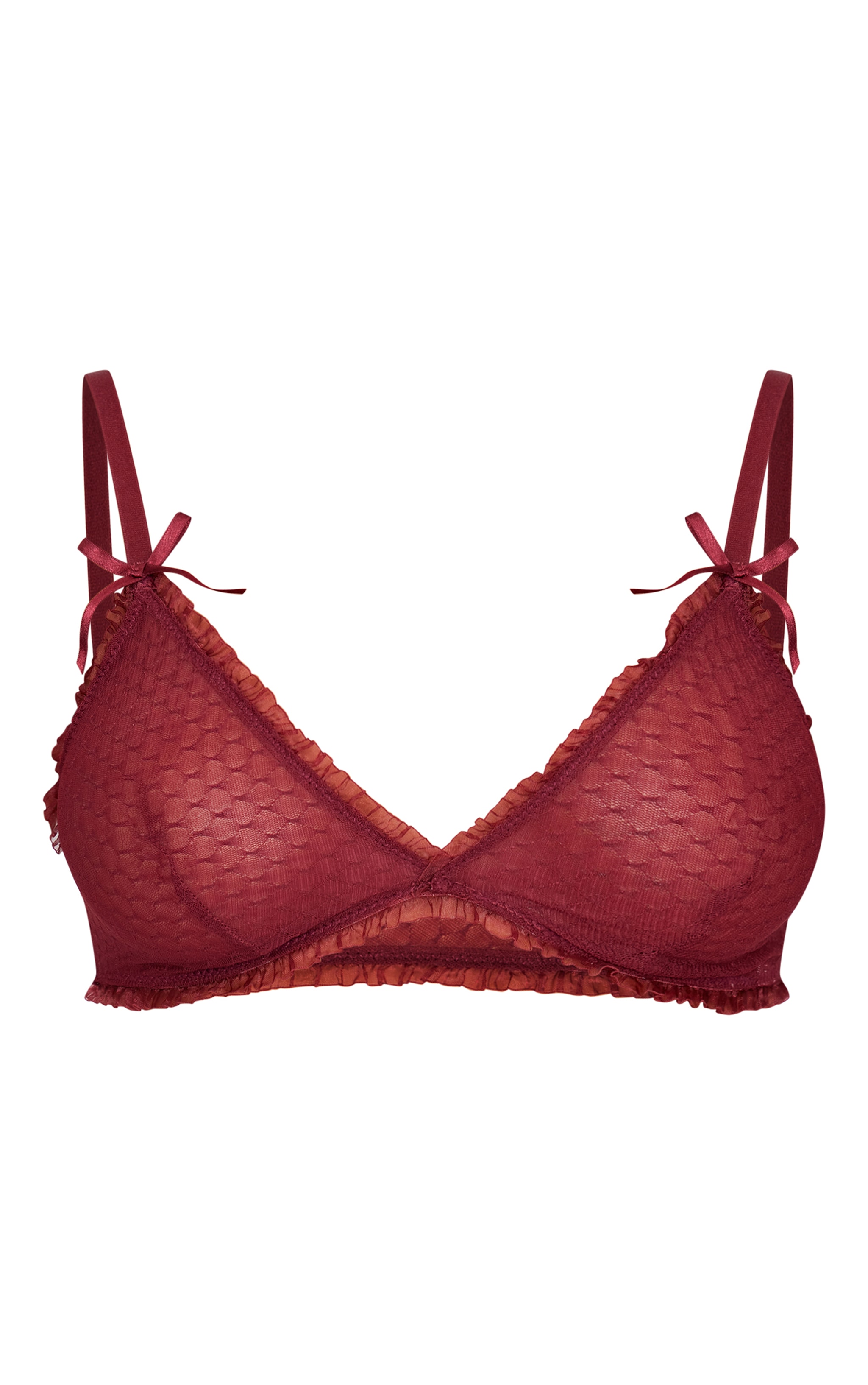 Burgundy Textured Mesh Frill Edge Triangle Bra image 1