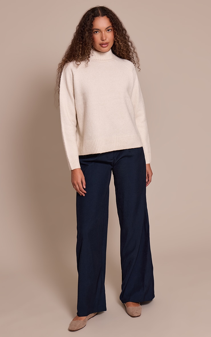 Tall Cream Knit Oversized Polo Neck Sweater image 3