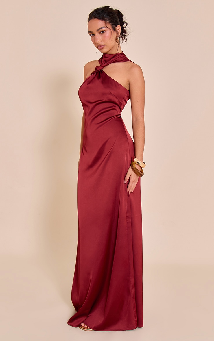 Burnt Orange Satin Twist Front Maxi Dress image 3