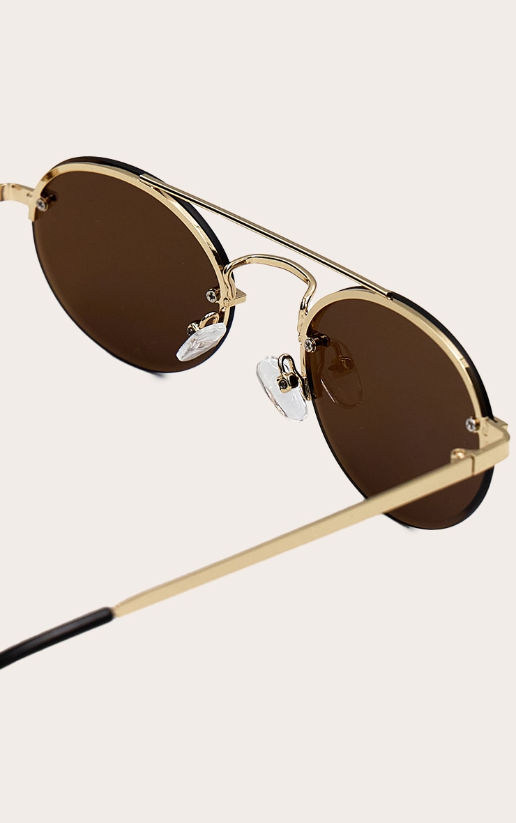 Bronze Oval Slim Aviator Sunglasses image 4