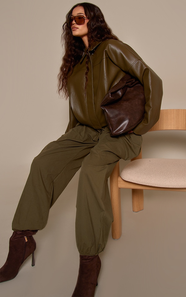 Khaki Cotton Drawstring Balloon Trousers