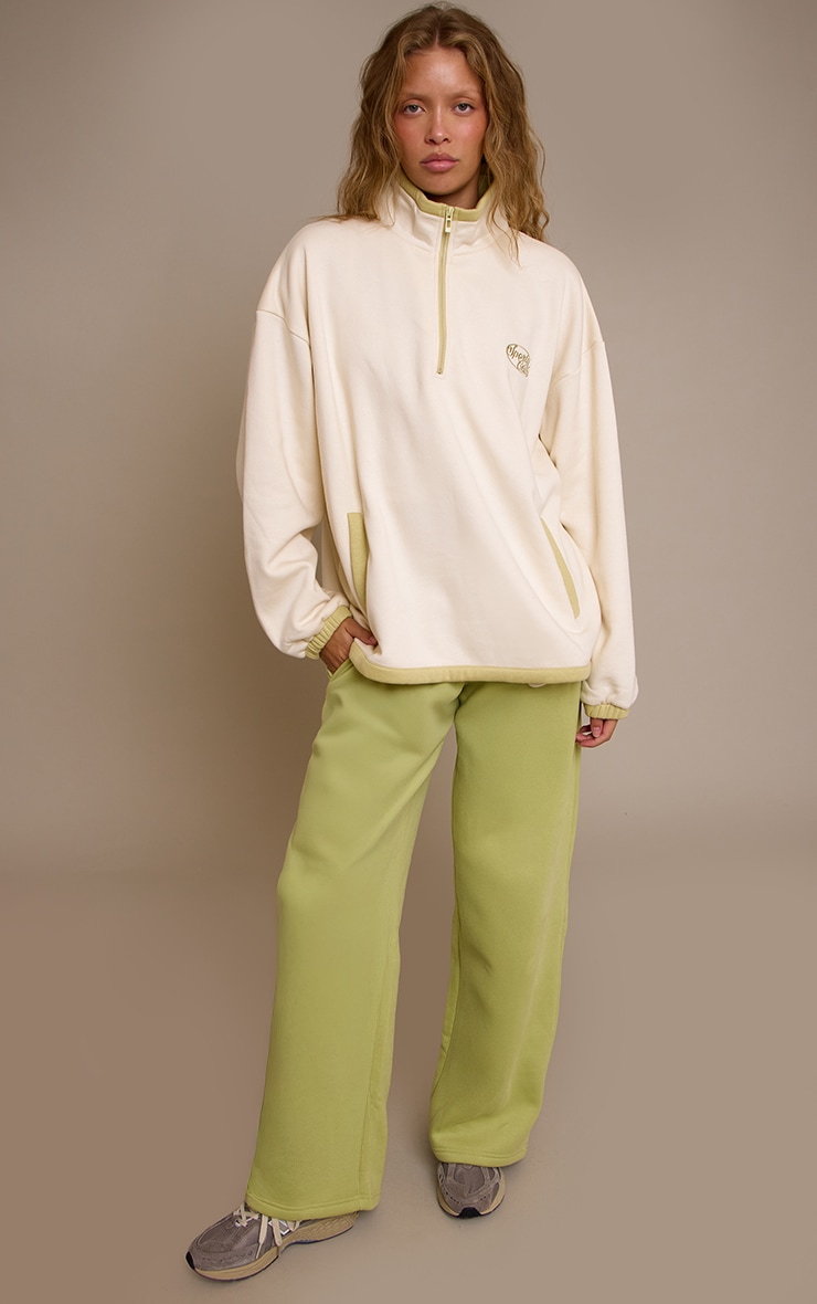 Cream Sporty Club Embroidered Quarter Sweatshirt Athleisure